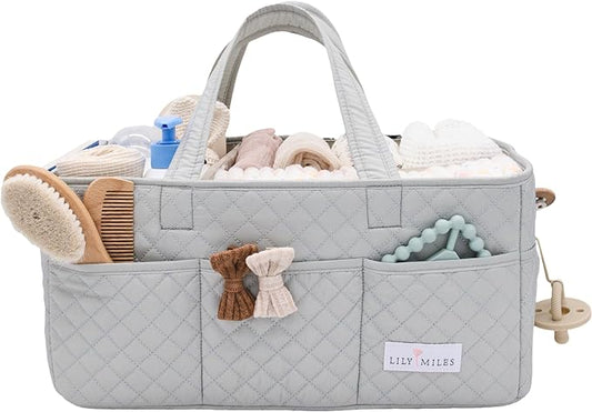 Lily Miles Baby Diaper Caddy Organizer, Nursery Storage Tote for Newborn Essentials and Diaper Change Station, Gift for Baby Shower and Registry Must-Have (Heather Gray)