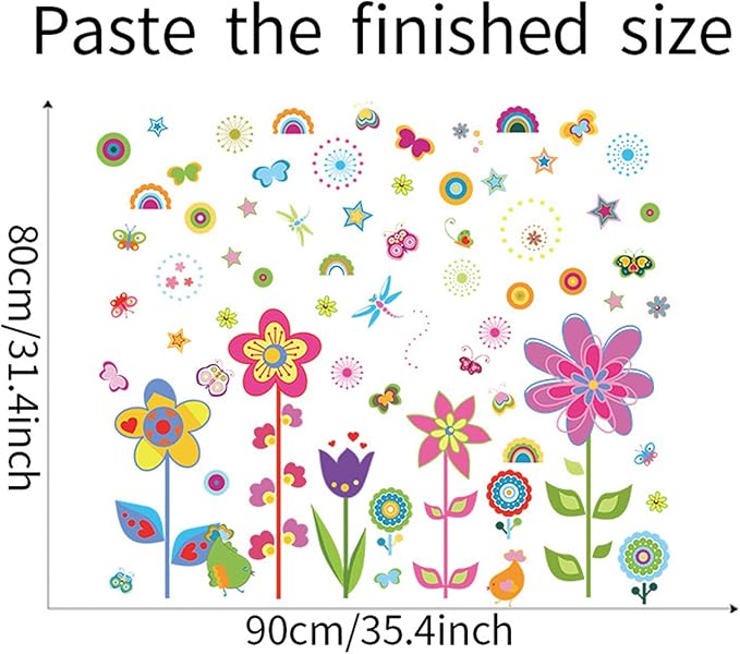 ROFARSO Colorful Cute Cartoon Wall Sticker for Kid Removable Peel and Stick Wall Decal DIY Decoration for Nursery Baby Girls Bedroom Playroom Living Room (Flowers)