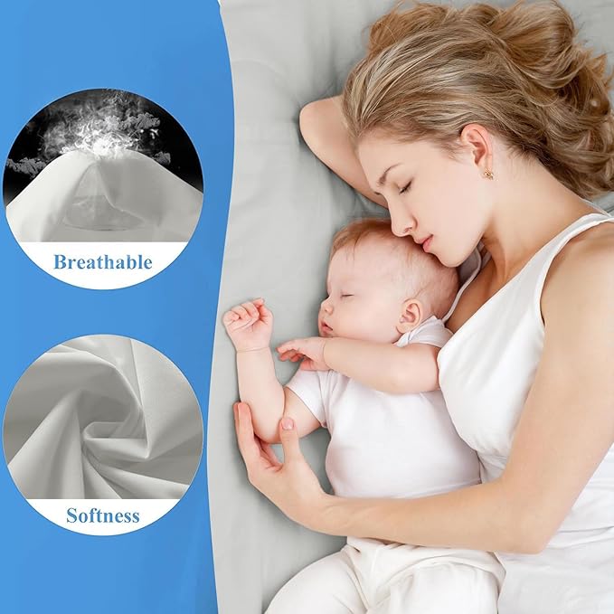 2 Pack Twin XL Premium Waterproof Mattress Protector, Soft Breathable Mattress Pad, Noiseless Waterproof Bed Cover - Stretch to 21" Fitted Deep Pocket Mattress Protection Cover - Light Grey