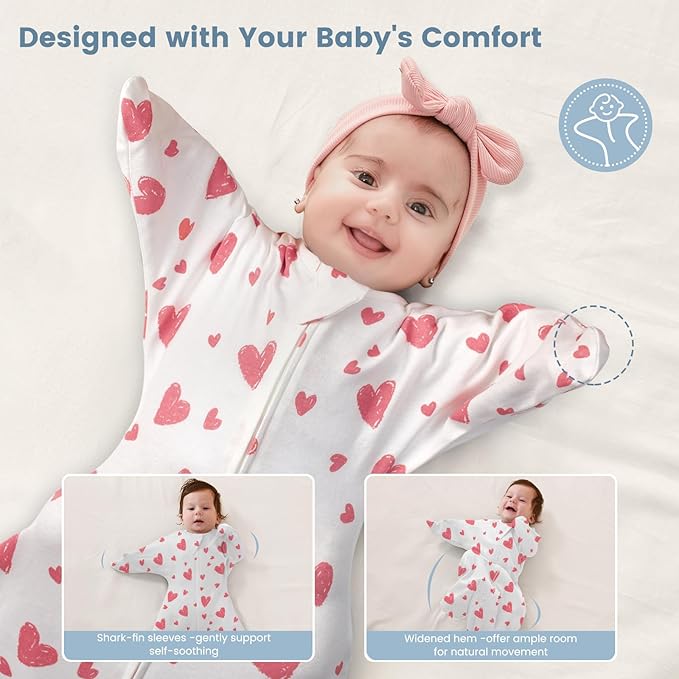 ZIGJOY Baby Transitional Swaddles for Newborns: 0.5 Tog Arms Up Sleep Sack 3-6-12 Months Soft Cotton Shark Fin 2 Way Zipper