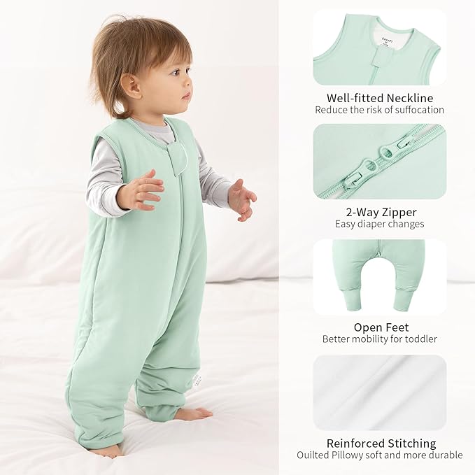 Rayon Made From Bamboo Sleep Sack 12-24 Months 0.5 Tog Ultra Soft Summer Toddler Sleep Sack 1t-2t with Feet 2-Way Zipper Lightweight Baby Sleeping Bag with Legs Thin Baby Wearable Blanket-Green