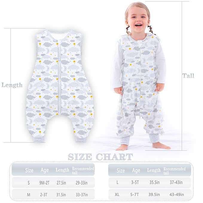 Toddler Sleeping Sack, Toddler Sleep Sack with Feet, Walker wearable blanket, Sleep Sack with Legs,0.5Tog（Moon 9M-2T）