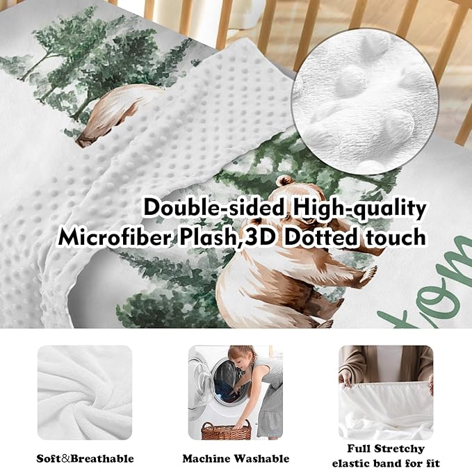 Personalized Baby Crib Bedding Set: 4 Piece Custom Gift Crib Bed Set with Name - Brown Bear Theme, Nursery Bedding Set for Baby Girls,Newborn Boys Girls Crib Sets, Crib Bedding Shower Gifts
