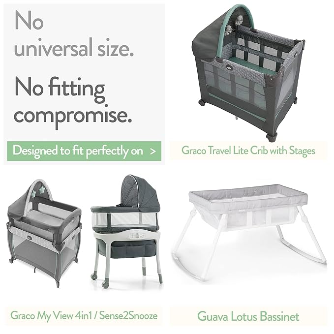 Bassinet Sheets 20x30 Inch for Graco Travel Lite Crib, Sense2Snooze, My View 4 in 1, Dream Suite and Guava Bassinet – 100% Jersey Cotton Fitted Sheets – Grey, Mint – 2 Pack