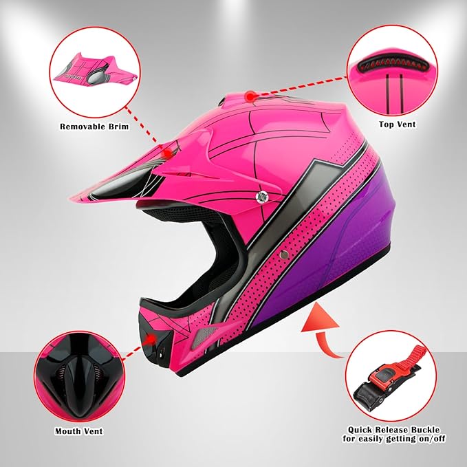 WOW Youth Kids Motocross BMX MX ATV Dirt Bike Dianosour Helmet Dragon + Goggles + Martian Youth Glove Bundle: HJOY MG Bundle