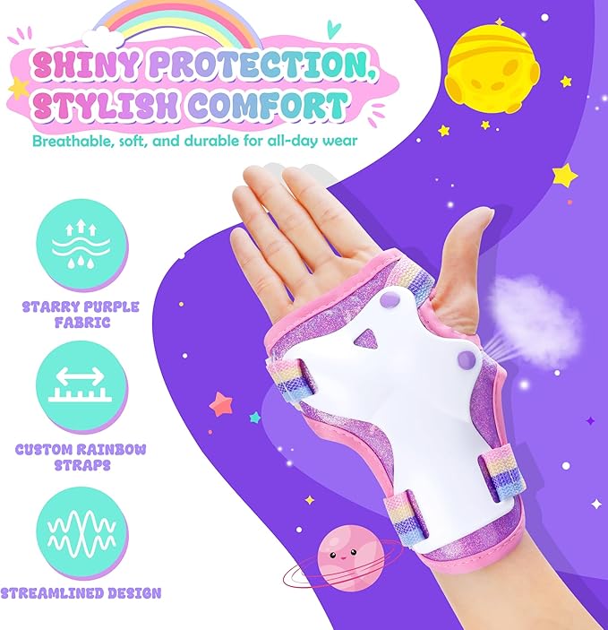 Knee Pads for Kids - ZOOBLISS Toddler Knee and Elbow Pads Set Wrist Guards for Skating Girls Aged 3-12, Kids Protective Gear for Roller Skates Skateboard Bike Scooter, Included Drawstring Bag(Rainbow)