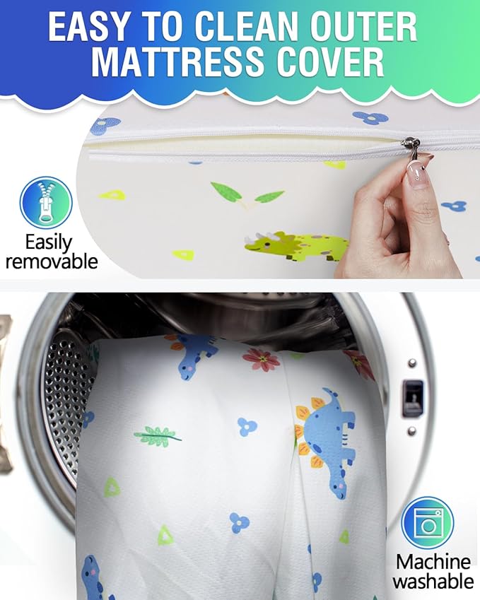 38"x24" Mini Crib Mattress with Washable Breathable Soft Waterproof Animal Cover - Portable Infant Mattress with High Density Support Foam
