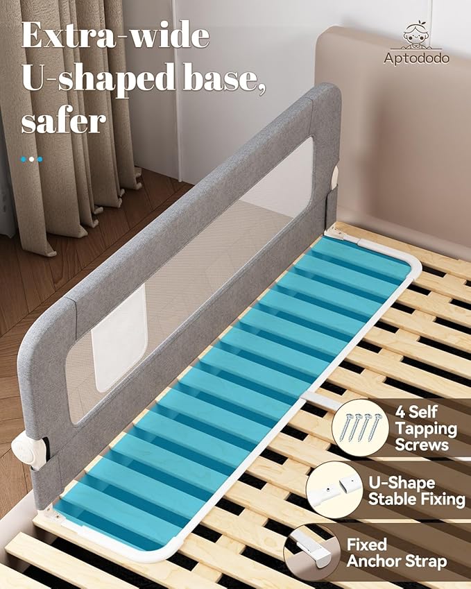 47" Upgraded Bed Rails for Toddlers with U-Shape Base, Toddler Bed Rails with More Stable and Secure,Suitable for Twin,Full,Queen Size Bed,High/Low Mattresses, Box/Platform Bed(Gray)