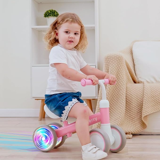 Liberry Light-Up Baby Balance Bike with Adjustable Seat, Toddler First Ride-On Toy for 1-2 Year Old, Girls Birthday Gift