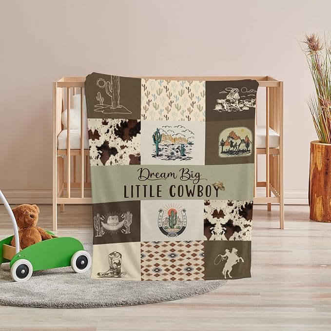 Western Blanket, Western Decor for Nursery Room, Baby Blankets for Boys Girls, Cowboy Baby Blankets, Western Baby Stuff, Soft Warm Lightweight Nursery Bed Blanket for Newborn Toddlers (03, 50x60 in)