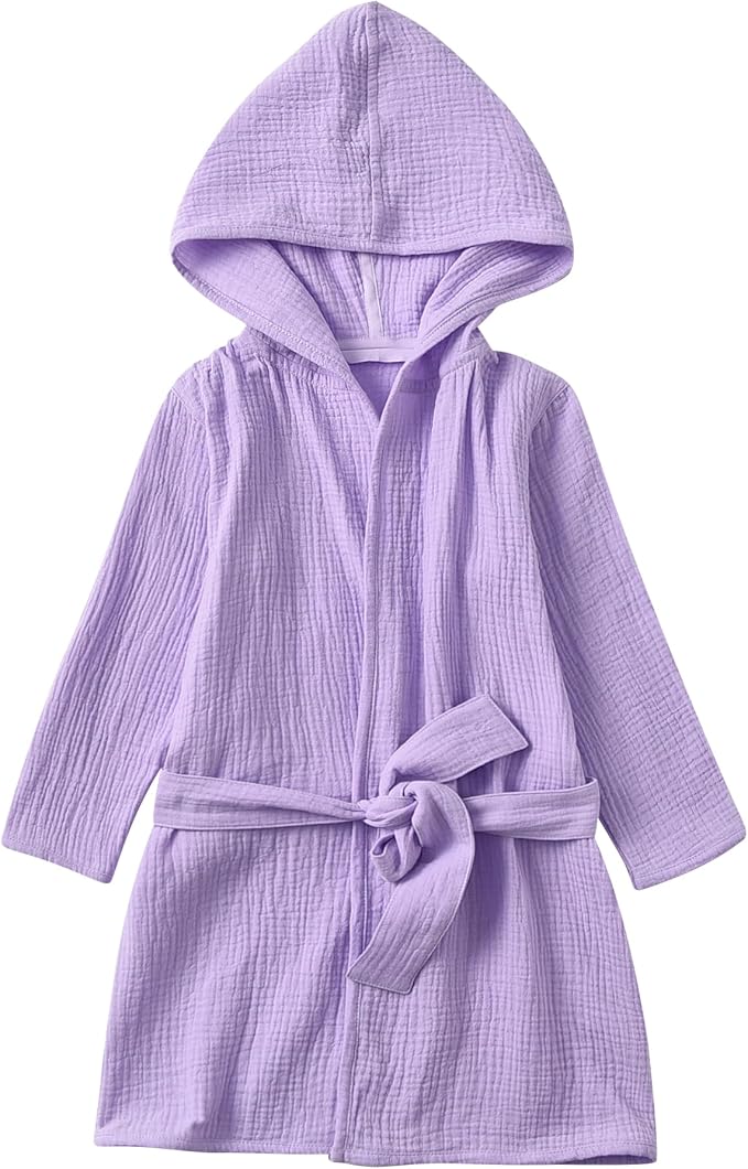 Organic Cotton Toddler Bathrobe, Soft and Breathable Baby Robe for Kid, Boy& Girl Hooded Robe Muslin