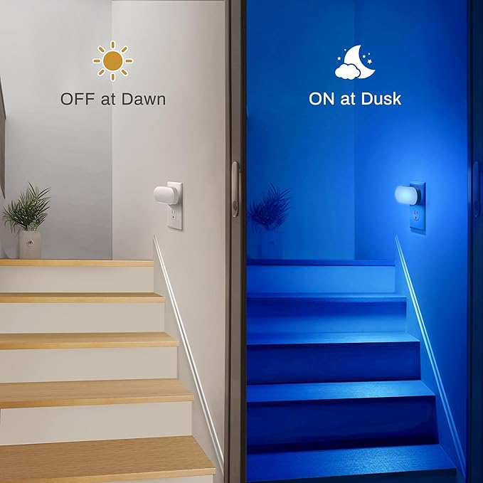 DORESshop Blue Night Light, Auto On/Off, 0-100 LM Adjustable Brightness, Dimmable Plug Into Wall Night Light for Kids Room, Bedroom, Stair Lights, Blue, 1W, 2 Pack