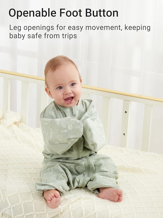 GROWNSY Transitional Swaddle Sleep Sack 3-6 Months, Starfish Design Baby Swaddle Sack, Dual-Zipper for Easy Diaper Changes, Proper Hip Development & Openable Foot Button, 12-20lbs, Green