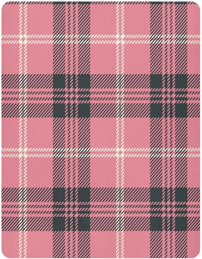 Baby Crib Sheets Fitted Crib Sheet Standard Crib and Toddler Mattress for Boys Girls 39 * 27in Pink Starfish Shell Pattern (Pink and Black Plaid 33, Small)