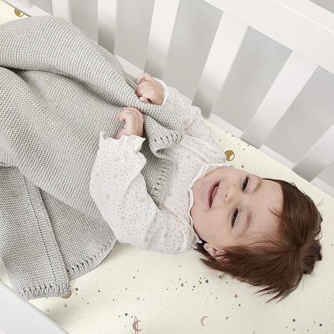 Little Grape Land Crib Sheets Baby Toddler Sheets 4 Pack Fitted for Boys Girls, Standard Size 28x52‘’ Crib Mattress, Super Soft Breathable Washable Microfiber Starry Galaxy