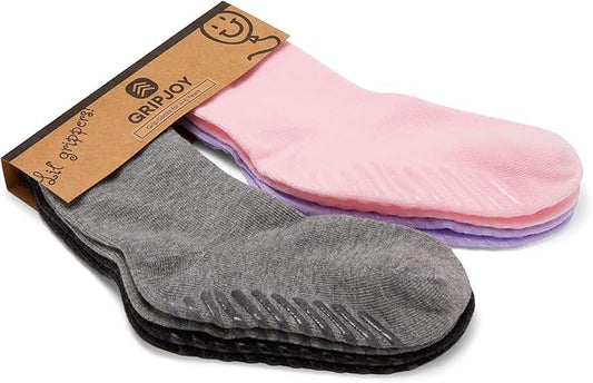 Gripjoy Toddler Socks with Grippers, Non-Slip for Kids, Enhanced Stability, Comfortable Cotton - 4 Pairs
