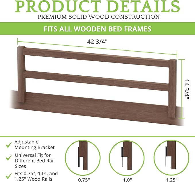 Safety Guard Rail for Baby, Kids, and Children - Solid Wood Safety Bed Rail for Toddlers - Easy Installation - Premium Protection for Bunk, Twin, Full, Queen and King Size Beds - (Harvest Brown)