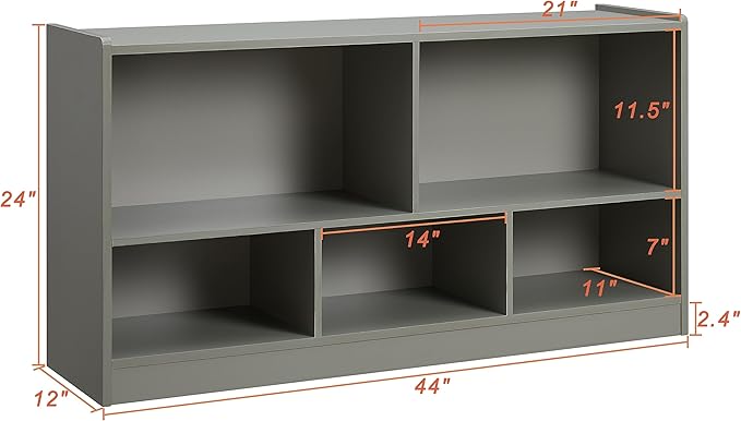 Onirw Kids Toy Storage Organizer, 5-Section Storage Cabinet for Organizing Books Toys, Wooden Bookshelf Daycare Furniture for School, Classroom Playroom, Nursery, Kindergarten (Gray)