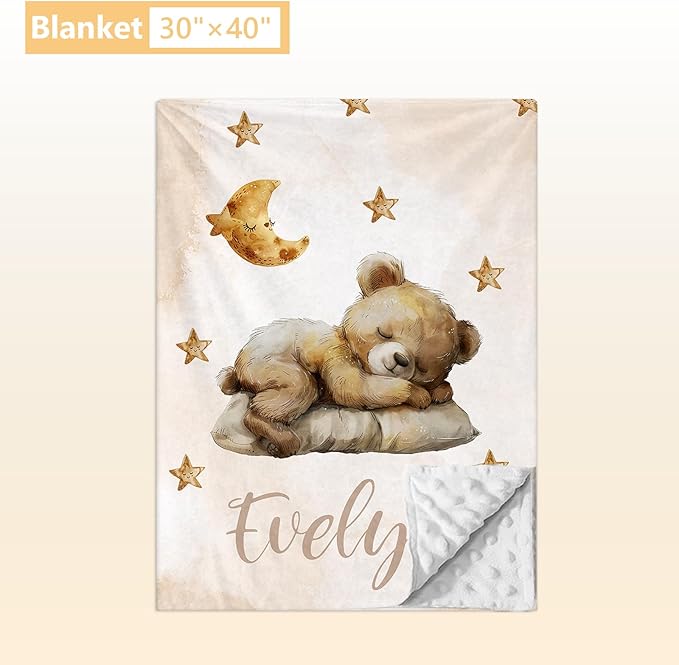 Custom Baby Bedding Set, 3 Pcs Personalized Name Crib Bedding Set for Nursery, Soft Double Layer Baby Crib Set for Boys Girls, Customized Gifts for New Parents Infants Toddlers, Brown Bear
