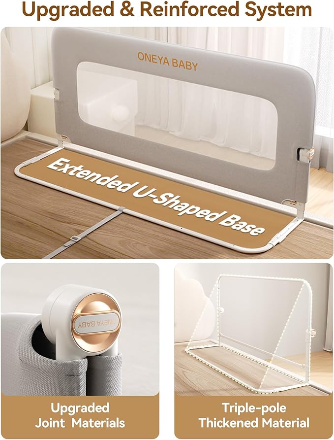 Baby Bed Rail Guard, 48in Thickened Toddler Bed Rail for Toddlers, Extral Tall Swing Down Child Safety Side Railing Guards with Reinforced Anchor for Twin, Full, Queen, King Bunk Size Bed, Grey, 27”H