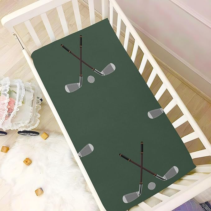 Crossed Golf Clubs Crib Sheets Soft Breathable Fitted Baby Crib Sheets Mattress Cover for Girls Boys, 52" x 28" x 9"