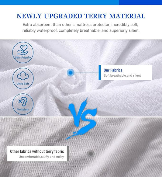 Full Size Mattress Protector Waterproof Mattress Topper Pad Cover Super Noiseless Soft & Breathable Mattress Protector Terry for Pets Kids Adults 54" x 75" Fitted Bed Sheets