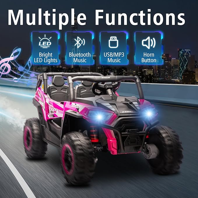 24V Car for Kids, 4WD Ride on Electric Cars, 4x4 Battery Powered Electric UTV for Boys Girls, 3 Speeds Off Road Truck with Bluetooth (Pink)