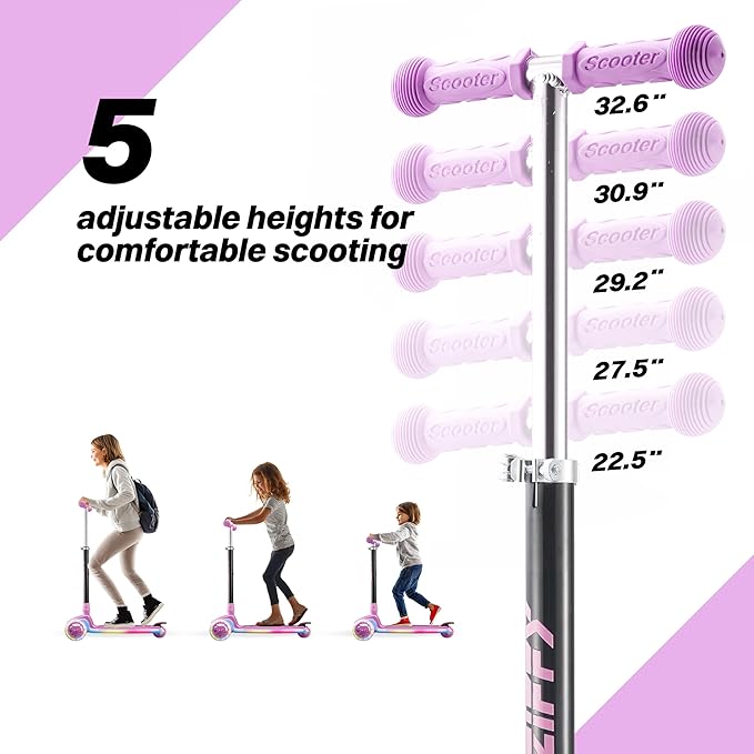 ZIFFY Multicolor 3 Wheel Scooter for Kids 3-5, Toddler Kick Scooters with LED Light-Up Wheels for Boys and Girls, 5 Adjustable Height and Lean-to-Steer Design, Support up to 110 lbs by JOVA