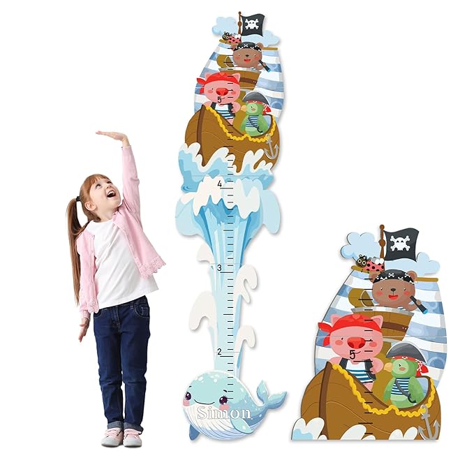 Woodemon Personalized Growth Chart for Wall, Whale Shape Height Chart for Kids, Customize Growth Measuring Board for Girls Boys Teen Room Nursery Wall Decor