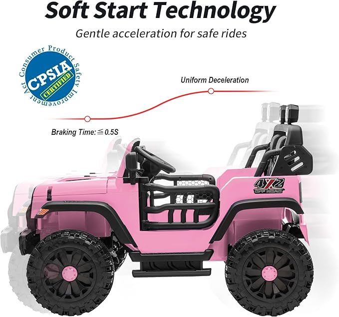 2 Seater Ride on Car Toy, 12V Electric Car for Kids 4-8 with Remote Control, Capacity 150 lb, LED Light - Light Pink