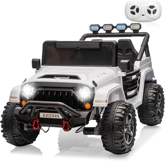 24V Ride on Toys for Big Kids, 2 Seater Ride on Car w/Remote Control, 4x4 Ride-on Truck with 4 Motors, 3 Speeds Adjustable, 4 LED Lights, Bluetooth & Music, Electric Car for Kids Toddlers 3-8, White