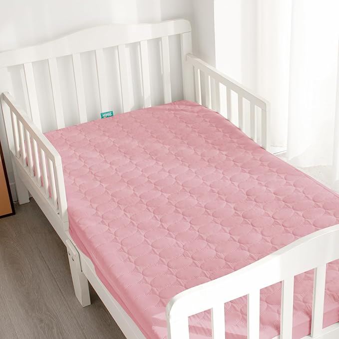 Biloban Crib Mattress Protector Pad Waterproof, Toddler Waterproof Crib Mattress Cover, Machine Washable & Dryer Fit Baby Toddler Bed Mattress Protector (Standard Size 52” x 28”), Pink