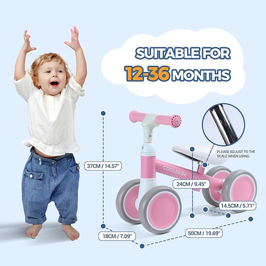 COOLBEBE Baby Balance Bike for 1 Year Old Boys Girls Gift, 2 Year Old Toddler Balance Bike with 4 Silent Wheels, One Year Old Birthday Gift Children for 12M-36M Pre-School