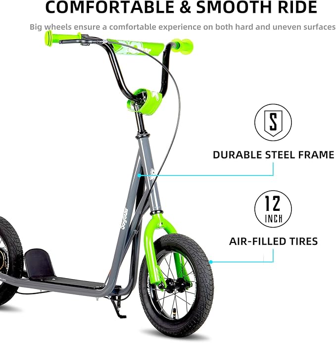 JOYSTAR Kick Scooter for Ages 5-9 Years Old Boys Girls, 12 Inch Big Wheels Scooters for Kids, Teens and Adults, Rear Brake and Adjustable Handlebar, Kids Scooter