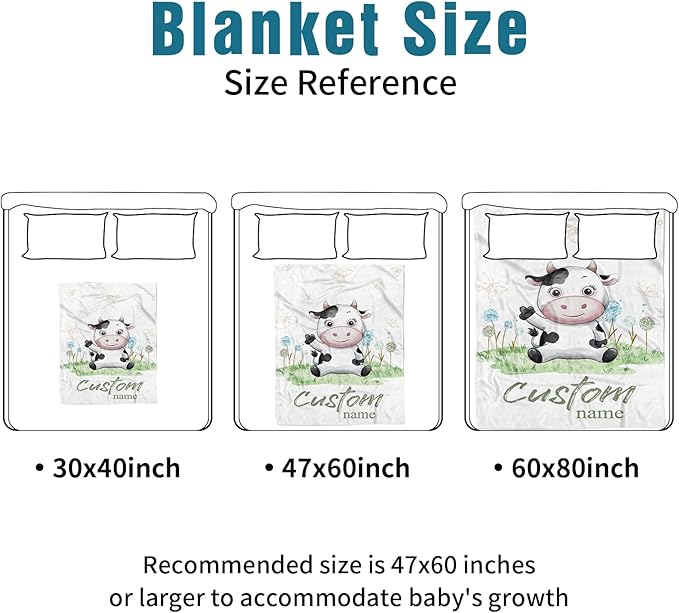 Custom Name Crib Bedding Set 3-Piece – Cows Design Baby Bedding Set with Personalized Soft Blanket, Fitted Sheet, Changing Pad Cover – Ideal Newborn Gift for Boys and Girls