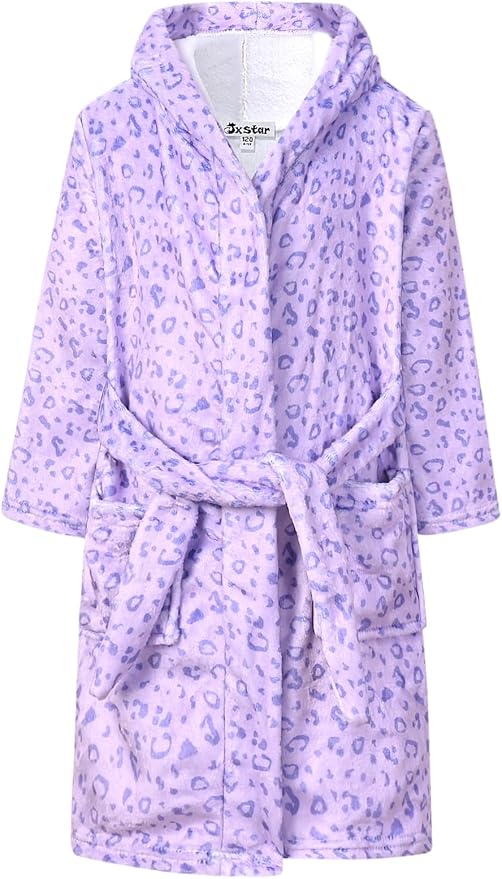 Jxstar Girls Bathrobes Kids Hooded Robes Plush Fleece Pajamas Soft Coral Sleepwear
