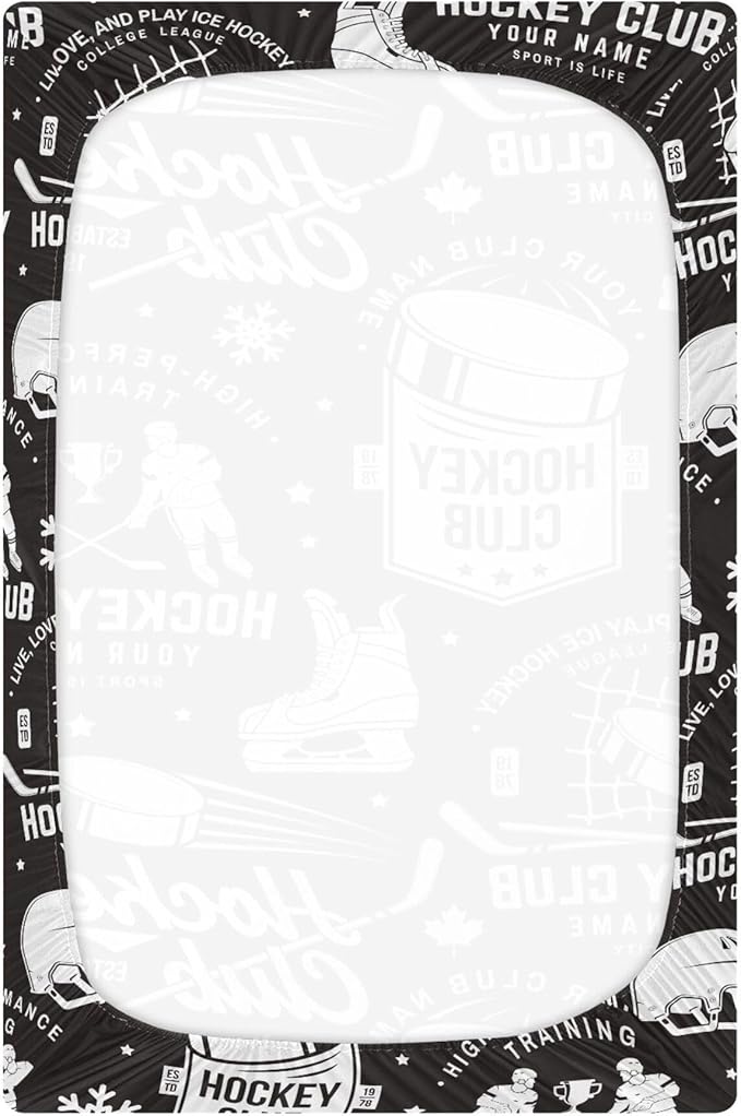 Ice Hockey Retro Black Crib Sheets Soft Breathable Fitted Baby Crib Sheets Mattress Cover for Girls Boy, 52" x 28" x 9"