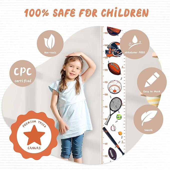 Woodemon Personalized Name Growth Chart for Kids, Ball Measuring Height Chart, Meaningful Memories Through Kid Size Chart Measurement, Growth Chart Ruler for Wall, Toddler Room Decor