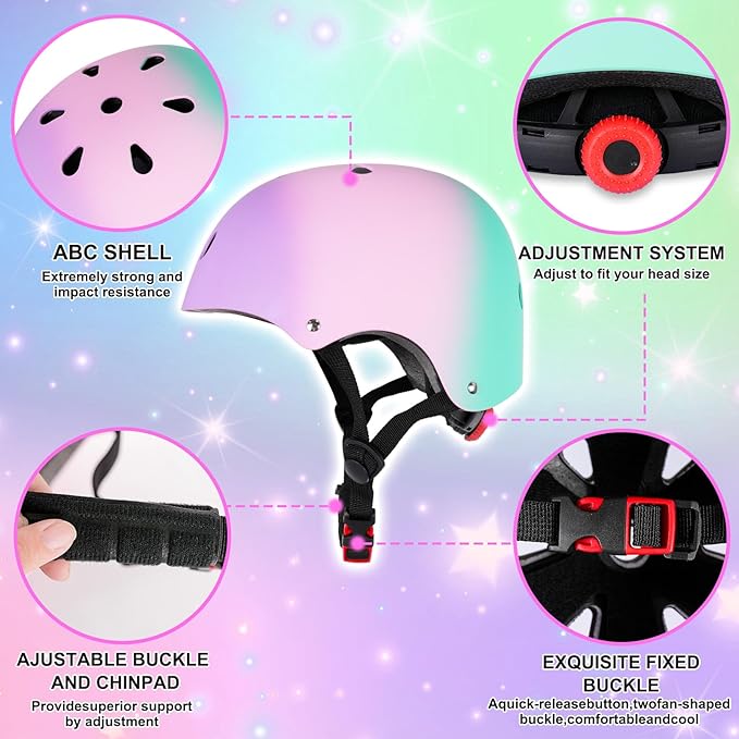 Kids Bike Helmet for 3-5-8-14+ Age Girls and Boys, Kids Helmet with Knee Pads Elbow Pads Wrist Guards,Ventilation Multi-Sport Scooter Roller Skate Rollerblading Skateboarding Climbing Cycling