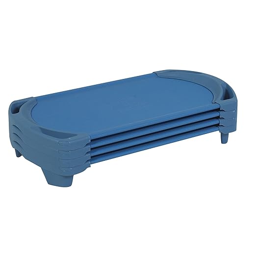 Children’s Factory Space Line Cot, Toddler, 42.5" Height, 22" Length, 9.5" Width, Blue (Pack of 4)