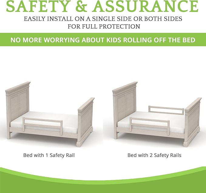 Safety Guard Rail for Baby, Kids, and Children - Solid Wood Safety Bed Rail for Toddlers - Easy Installation - Premium Protection for Bunk, Twin, Full, Queen and King Size Beds - (Antique White)