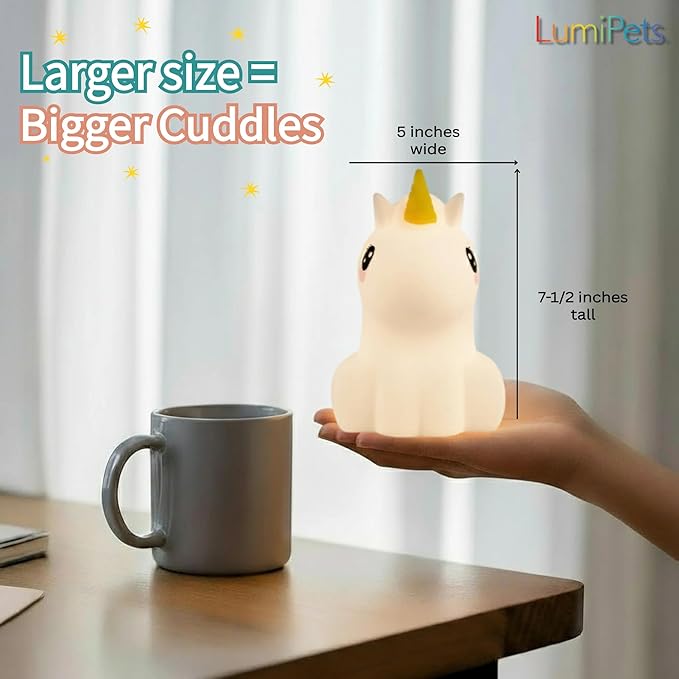 Lumipets Remote Control Silicone Night Light for Kids - Unicorn Design with 9 Soft Colors & Sleep Timer - Rechargeable, Battery-Operated Lamp for Bedroom | Baby Nursery, Toddler, Girls, Boys
