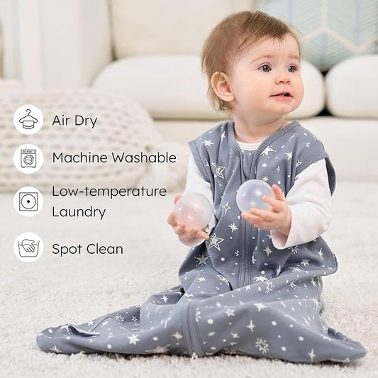 Baby Sleep Sack 12-18 months, 100% Cotton Sleeping Sack for Newborn and Infant, 3 Pack Baby Wearable Blanket for Boy and Girl, 0.5 Tog Lightweight Double Zipper Sleep Bag Grey Moon Bear