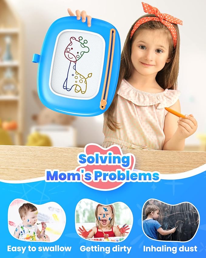 Seimome Toddlers Toys Ages 1-3, Magnetic Drawing Board, Doodle Board Pad Learning and Educational Toys for 18 Months Baby, 1-3 Yr Kids Birthday Gifts - Blue
