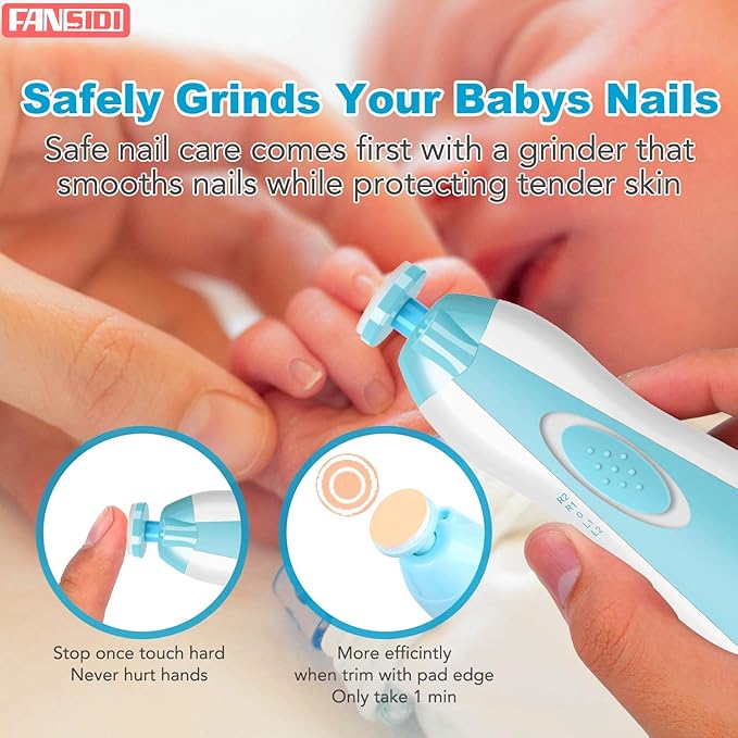 FANSIDI Baby Nail Trimmer Electric – Easy & Safe Baby Nail File Kit, Quiet LED Light, Multiple Speeds & Pads for Newborns, Infants, Toddlers & Adults, Perfect Baby Shower Gift
