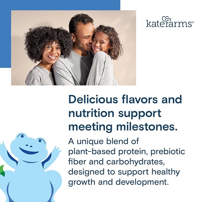 KATE FARMS Organic Plant Based Pediatric 1.2 Sole Source Vanilla Nutrition Shake, 12g of protein, 27 Vitamins and Minerals, Meal Replacement Drink for Kids, Non-GMO, 8.45 Fl oz (Pack of 12)