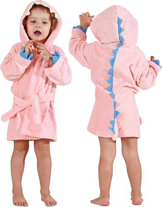 MICHLEY Girls Boys Robe Cotton Towel Baby Animal Dinosaur Style Hooded Bathrobe