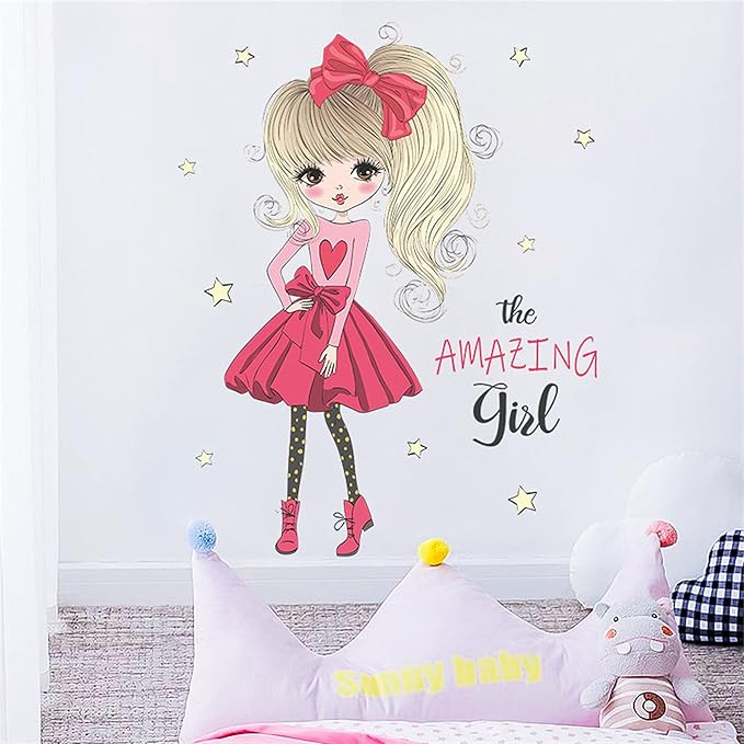 ROFARSO Colorful Cute Lovely Fashion Amazing Girl in High Heels Love Wall Sticker for Kid Peel and Stick Removable Wall Decal DIY Decoration Decor for Nursery Baby Girl Bedroom Playroom Living Room