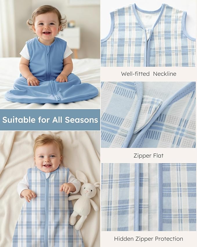 Yoofoss Baby Sleep Sack 6-12 Months Wearable Blanket for Babies 100% Organic Cotton 2-Way Zipper TOG 0.5 Toddler Sleeping Sack 3 Pack, Comfy Lightweight Sleep Sacks