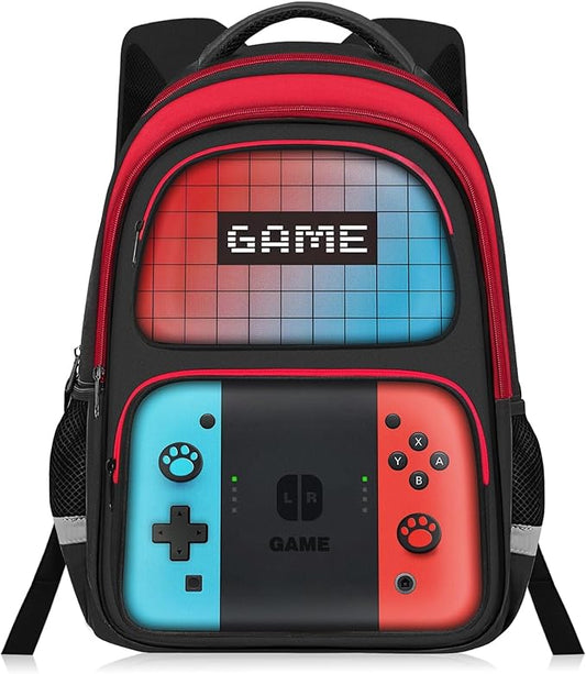 JIRAIKEI Kids Backpack For Boys，Gamer Boys Backpack For Children Teens Elementary Middle School, 17″ Students Bookbag